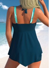Marble Print Lace Up Peacock Blue Tankini Set