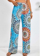 Tribal Print Pocket Neon Blue Elastic Waist Pants