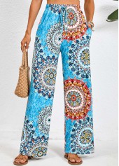 Tribal Print Pocket Neon Blue Elastic Waist Pants