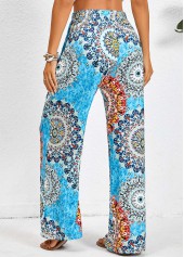 Tribal Print Pocket Neon Blue Elastic Waist Pants