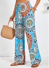 Tribal Print Pocket Neon Blue Elastic Waist Pants