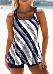 Double Straps Striped Navy Tankini Set