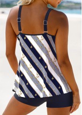 Double Straps Striped Navy Tankini Set