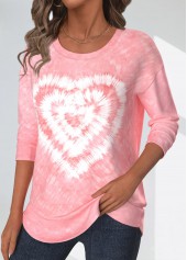 Light Pink Valentine's Day Tie Dye Print T Shirt