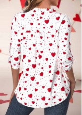 Valentine's Day Print Button White 3/4 Sleeve Blouse