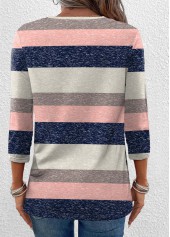 Striped Criss Cross Multi Color 3/4 Sleeve T Shirt