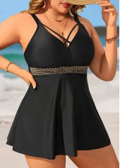 Black Plus Size Criss Cross Swimdress and Panty