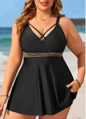 Black Plus Size Criss Cross Swimdress and Panty