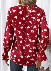 Valentine's Day Print Button Red Long Sleeve Blouse