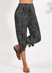 Ditsy Floral Print Split Black Jogger Elastic Waist Pants