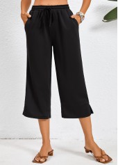 Black Elastic Waist Pocket High Waisted Pants