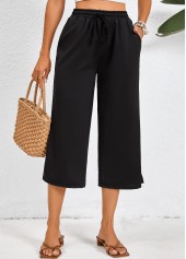 Black Elastic Waist Pocket High Waisted Pants