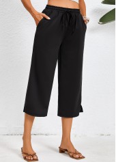 Black Elastic Waist Pocket High Waisted Pants