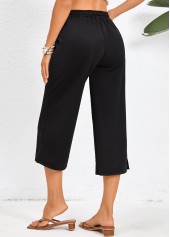 Black Elastic Waist Pocket High Waisted Pants