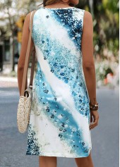 Ombre Light Blue Short Sleeveless Round Neck Shift Dress