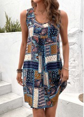 Tribal Print Patchwork Multi Color Short A Line Dress