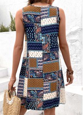 Tribal Print Patchwork Multi Color Short A Line Dress
