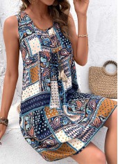 Tribal Print Patchwork Multi Color Short A Line Dress