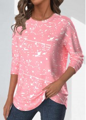 Geometric Print Light Pink Long Sleeve T Shirt