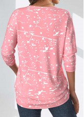 Geometric Print Light Pink Long Sleeve T Shirt