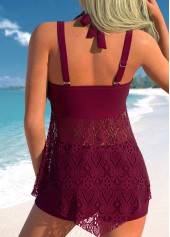 Drawstring Lace Dark Reddish Purple Swimdress and Shorts