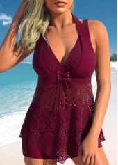 Drawstring Lace Dark Reddish Purple Swimdress and Shorts