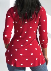 Plus Size Red Twist Heart Print T Shirt