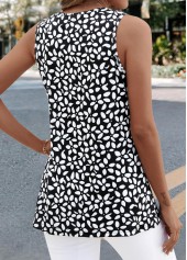 Geometric Print Black Sleeveless V Neck Tank Top