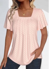 Textured Fabric Dusty Pink Short Sleeve T Shirt