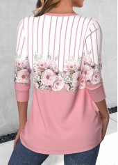 Floral Print Criss Cross Pink Long Sleeve T Shirt