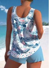 Floral Print Patchwork Dusty Blue Tankini Set
