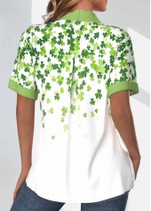 Saint Patrick's Day Print Patchwork Avocado Green Blouse