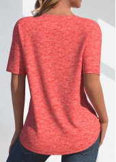 Tuck Stitch Coral Short Sleeve Round Neck T Shirt