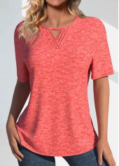 Tuck Stitch Coral Short Sleeve Round Neck T Shirt