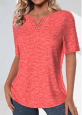 Tuck Stitch Coral Short Sleeve Round Neck T Shirt