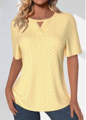 Jacquard Light Yellow Short Sleeve Round Neck T Shirt