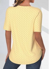 Jacquard Light Yellow Short Sleeve Round Neck T Shirt
