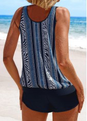 Zebra Stripe Print Patchwork Navy Tankini Set