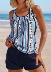 Zebra Stripe Print Patchwork Navy Tankini Set