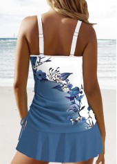 Floral Print Circular Ring Dusty Blue Tankini Set