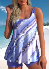 Marble Print Lightweight Light Purple Tankini Set