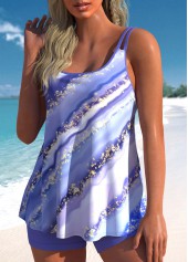 Marble Print Lightweight Light Purple Tankini Set