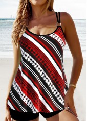 Striped Circular Ring Red Tankini Set