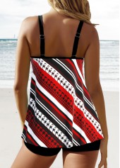 Striped Circular Ring Red Tankini Set