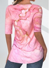 Marble Print Split Pink Half Sleeve T Shirt