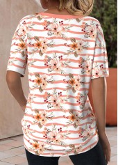 Floral Print Patchwork Dusty Pink Short Sleeve T Shirt