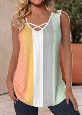 V Neck Criss Cross Multi Color Tank Top