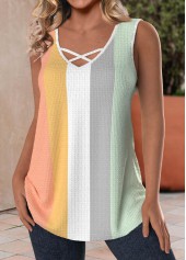 V Neck Criss Cross Multi Color Tank Top