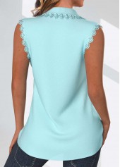 Tuck Stitch Light Blue Sleeveless Shirt Collar Tank Top