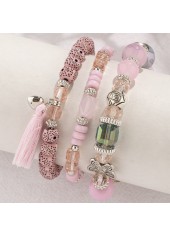 Pink Butterfly Glass Beaded Bracelet Set